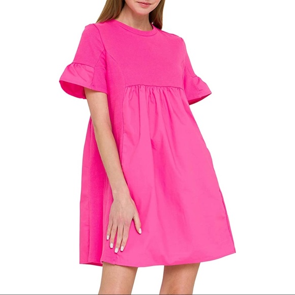 English Factory Dresses & Skirts - ENGLISH FACTORY Pink Mixed Media Mini Dress